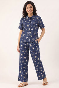 Zivame Knit Poly Loungewear Set - Navy Peony — thumbnail 2